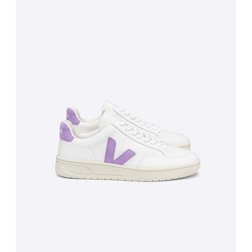 Women's Veja V-12 LEATHER Sneakers White/Purple | SG 677SGL